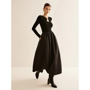 Commense Long Sleeve Midi Dress Keyhole Neckline Fit and Flare Dress‎ Size L
